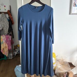 Eileen Fisher Petite Blue dress with 3/4 sleeves